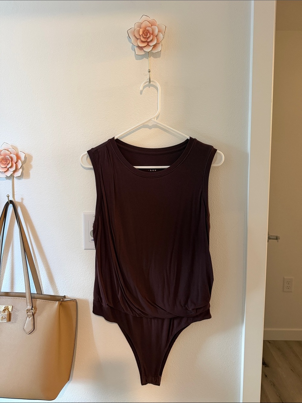 a new day Sleeveless Twist-Front Bodysuit in Deep Plum